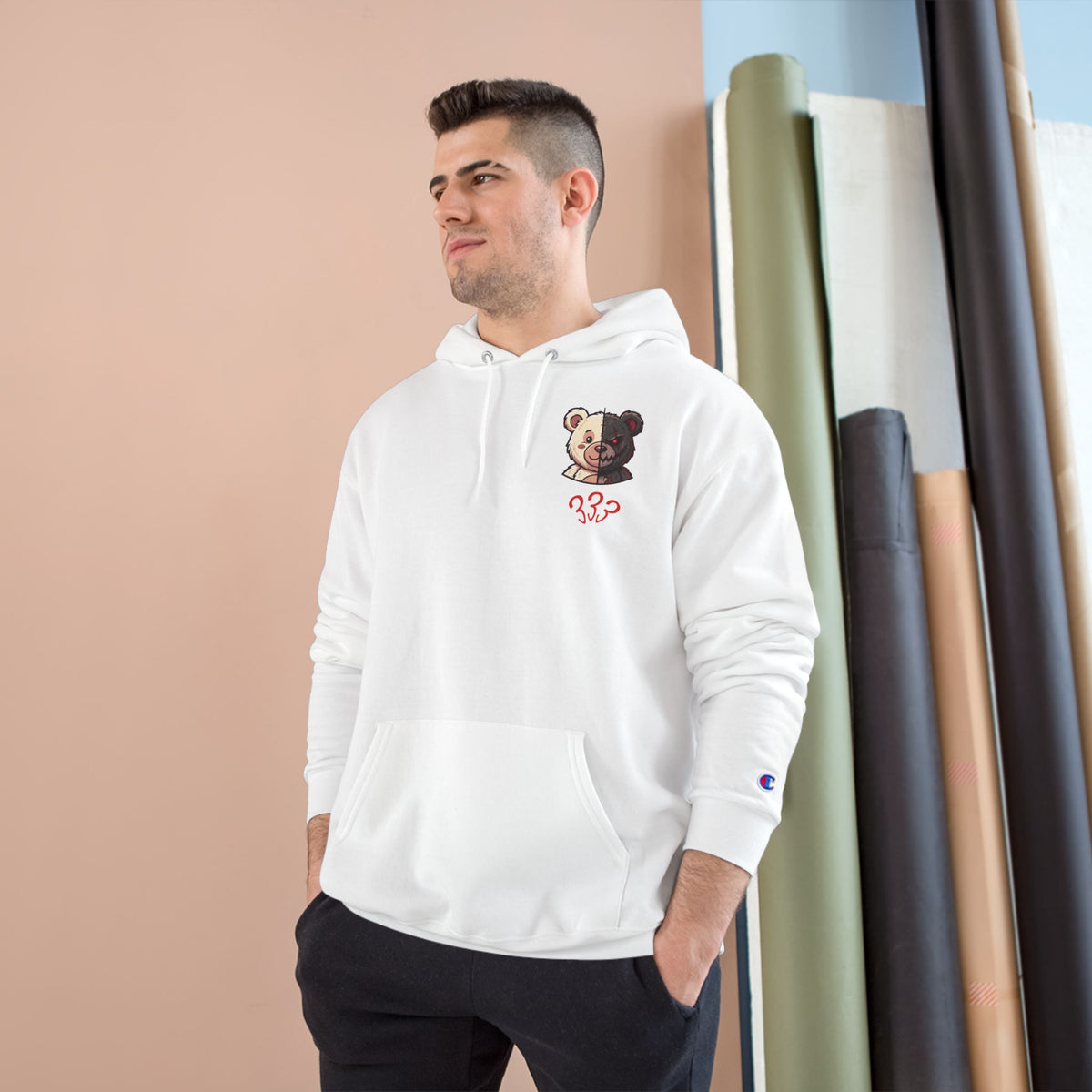Two-Tone Bear and Om Unisex Graphic Hoodie