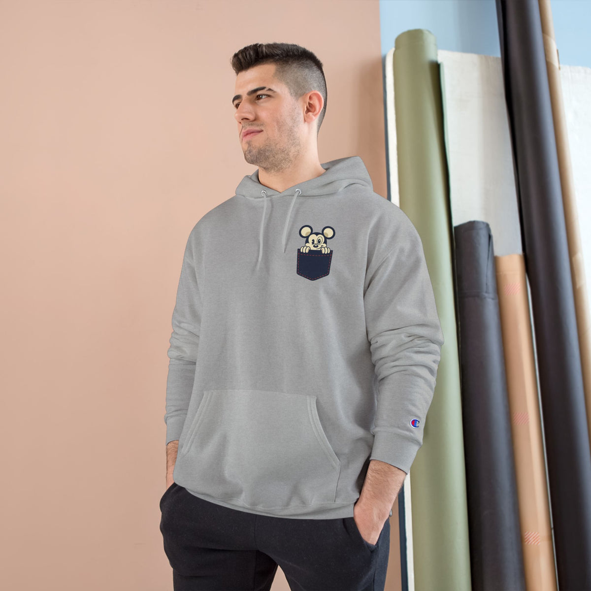 Pocket Bear Print Unisex Graphic Hoodie