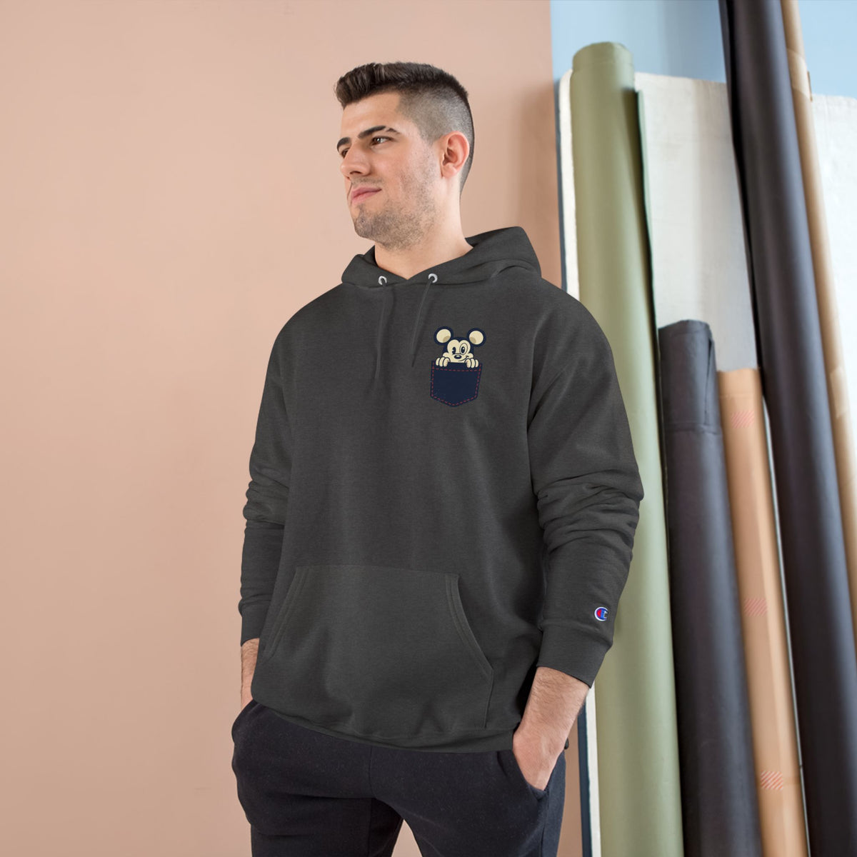 Pocket Bear Print Unisex Graphic Hoodie