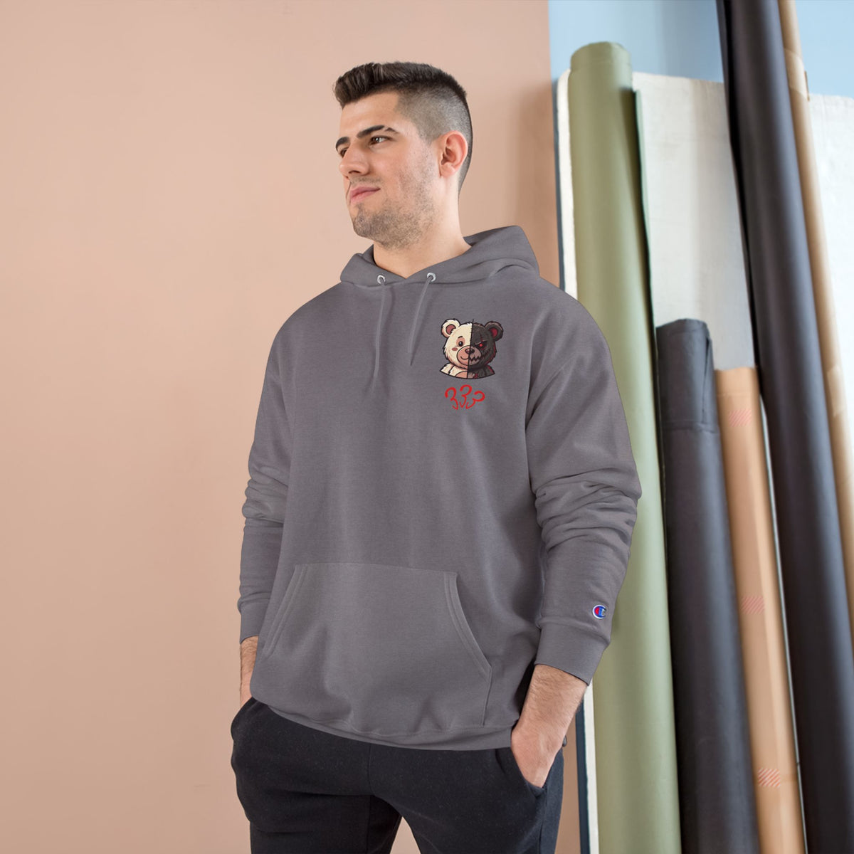 Two-Tone Bear and Om Unisex Graphic Hoodie