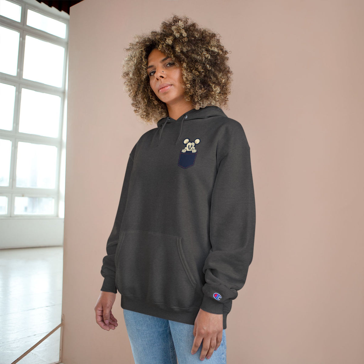 Pocket Bear Print Unisex Graphic Hoodie
